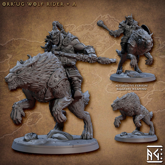 a set of three miniature figurines of a demon attacking a wolf