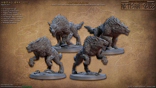 a set of three miniature figurines of a wolf